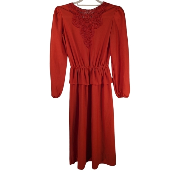 Vintage Retro JCPenney Red 80s Fashion Glam Dress Lace Ruffle Waist Skirt Size 6 - Picture 1 of 12